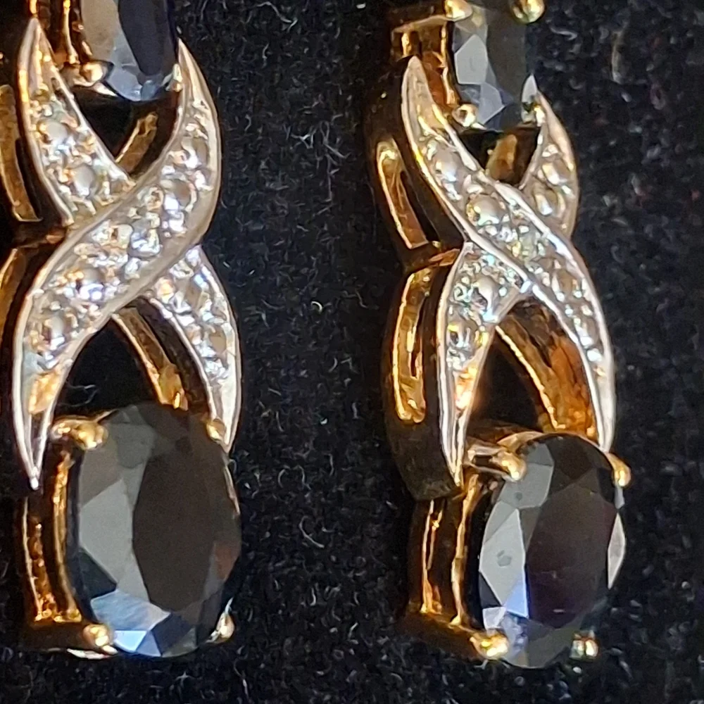 Vintage Gold Vermeil XOX Design Earrings With Sapphires And Diamond Accents